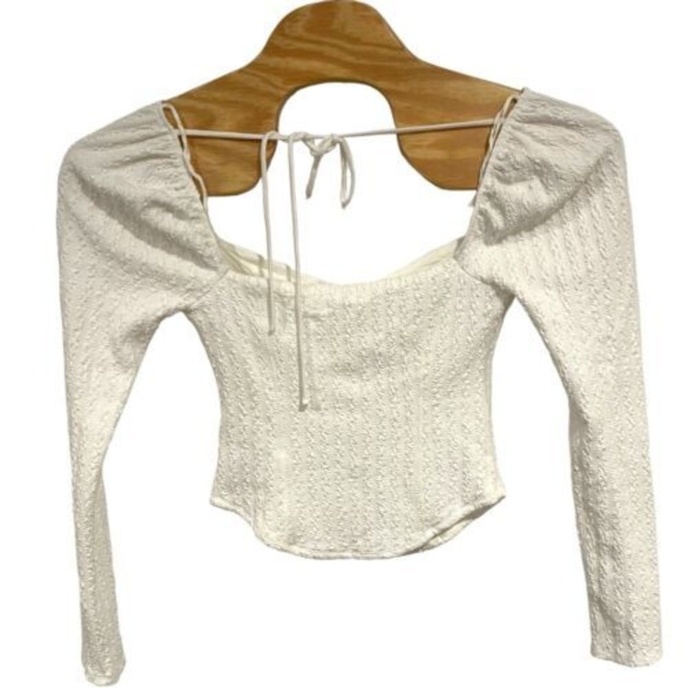 Free People Brittany Smocked Top Winter White Tie Back Long Sleeve M